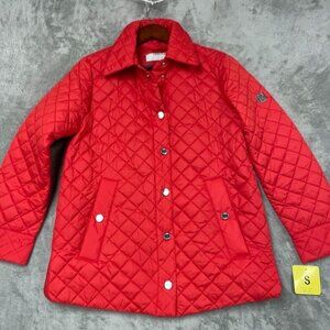 Anne Klein Quilted Red Coat Small Polyester Outerwear Snap Closure d0454